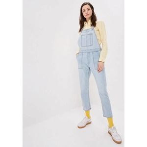 NWT Gap Slouchy Bib Overalls Denim Light Indigo Size Large Jean Cropped Relaxed